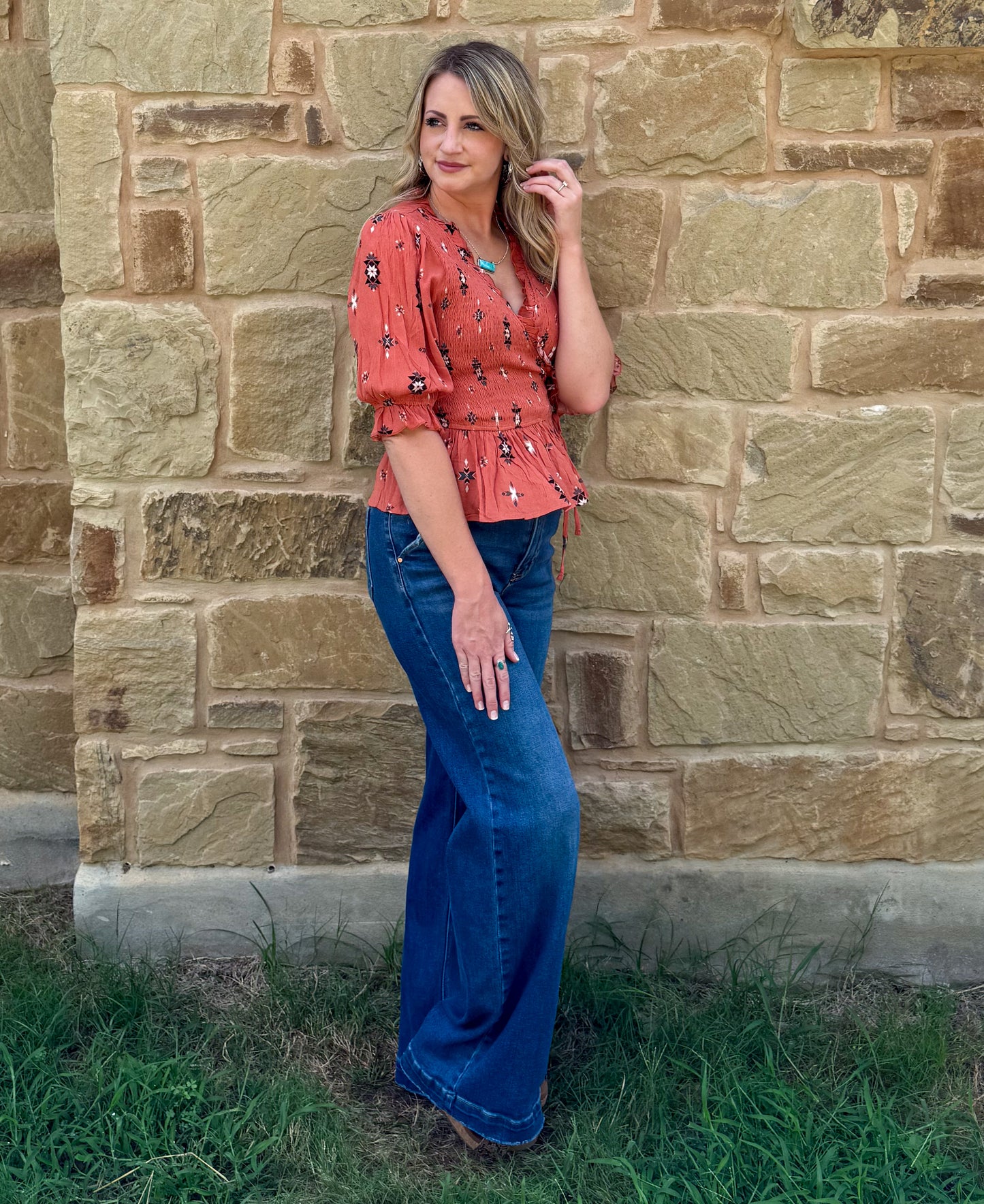 Classy Aztec Blouse *Rust
