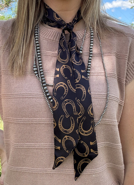 Black & Tan Horseshoe Silk Twilly