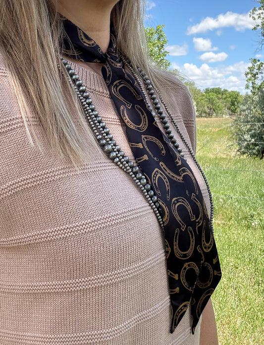 Black & Tan Horseshoe Silk Twilly
