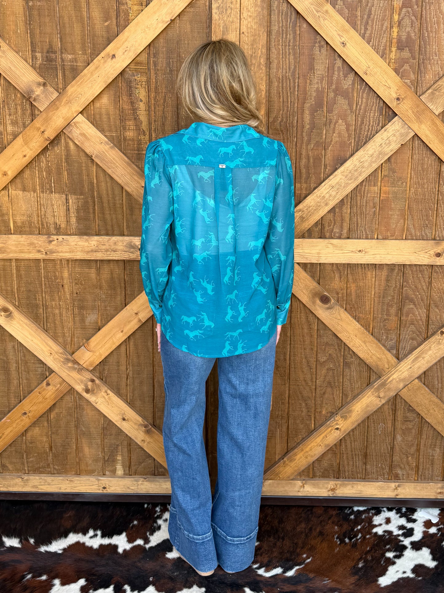 Turquoise Horse Pearl Snap Top