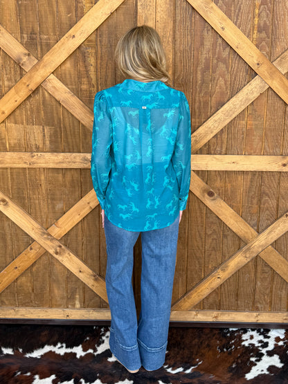 Turquoise Horse Pearl Snap Top