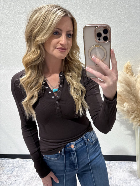 The Henley Basic Long Sleeve *Coffee Bean