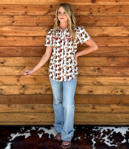 Equestrian Button-Up Top