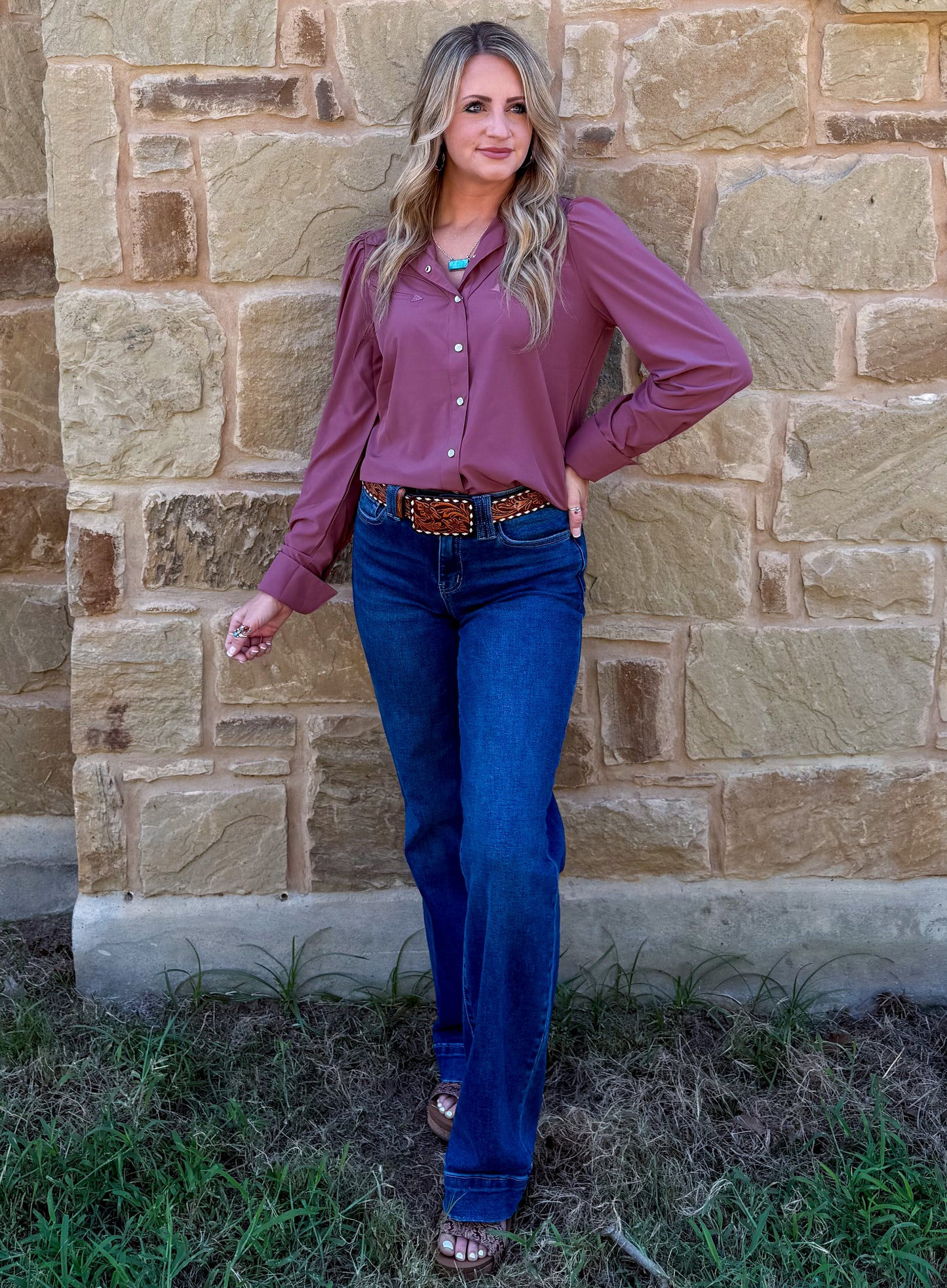 Cowgirl Pearl Snap Long Sleeve *Wine