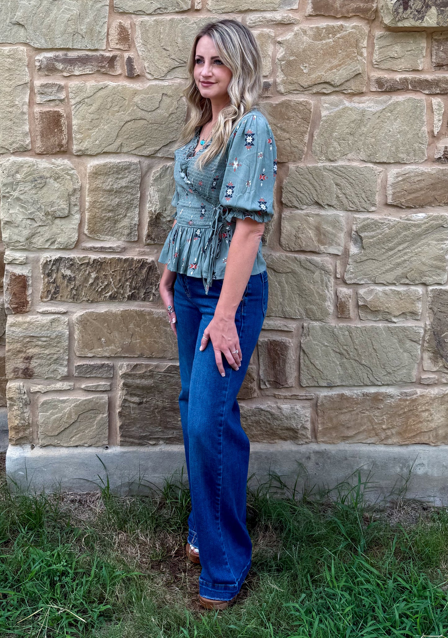 Classy Aztec Blouse *Olive