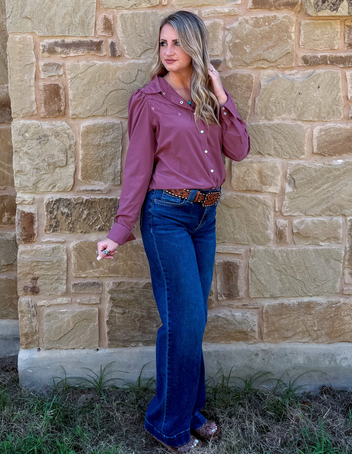 Cowgirl Pearl Snap Long Sleeve *Wine