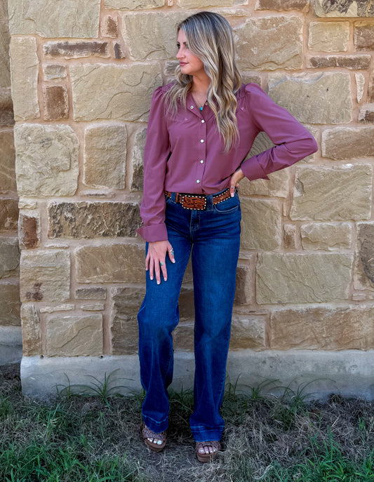 Cowgirl Pearl Snap Long Sleeve *Wine