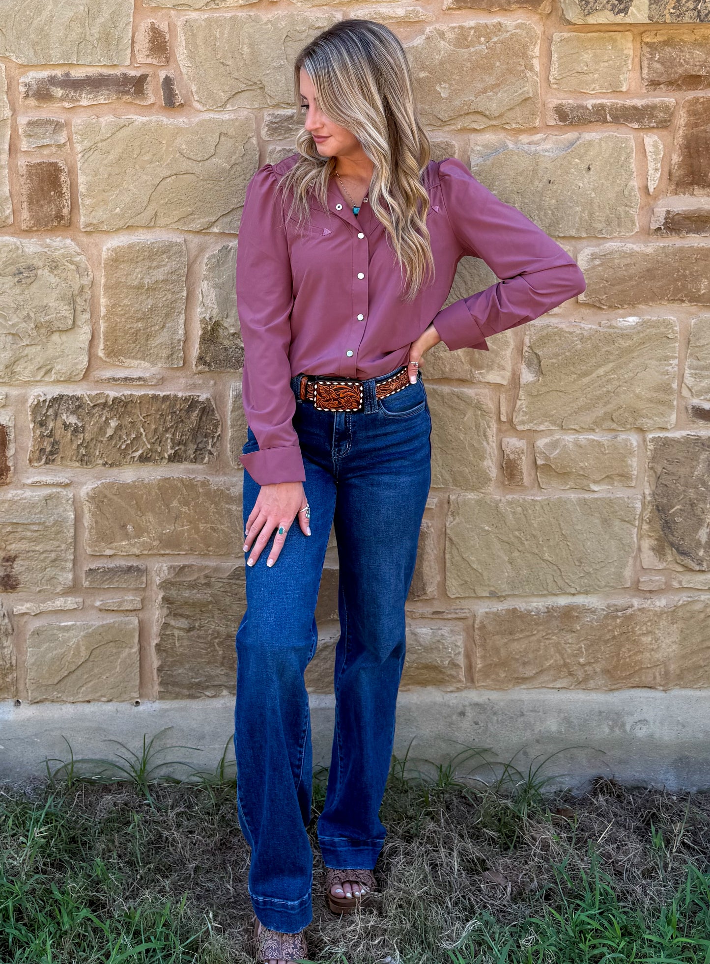 Cowgirl Pearl Snap Long Sleeve *Wine