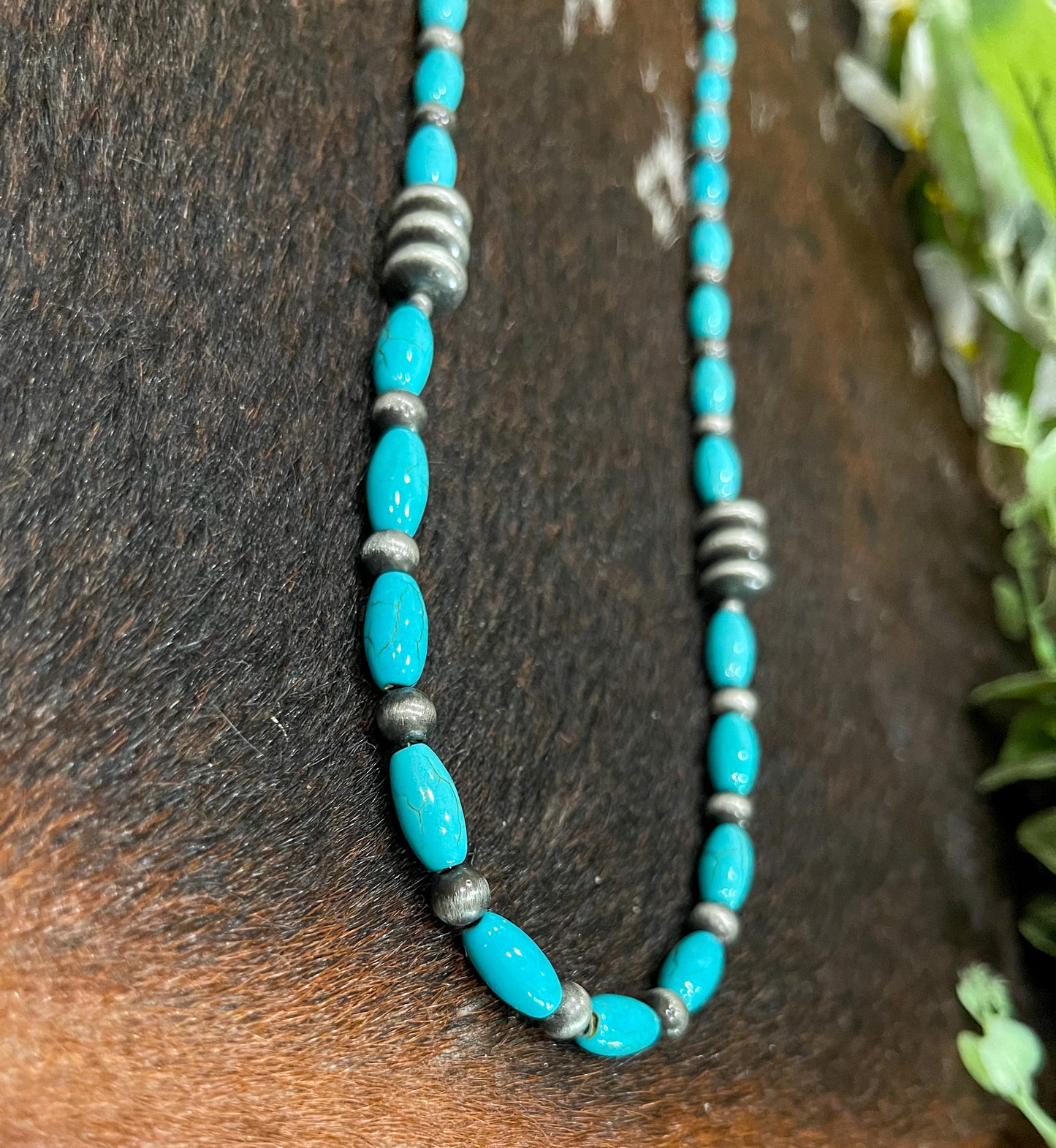 Turquoise with Silver Faux Necklace