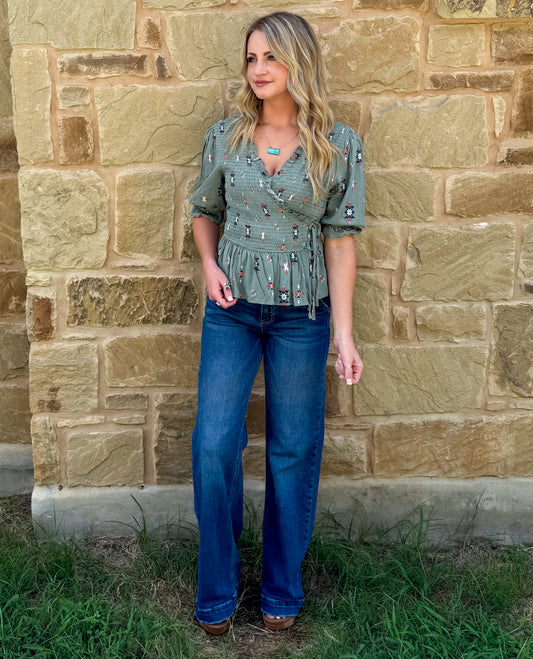 Classy Aztec Blouse *Olive