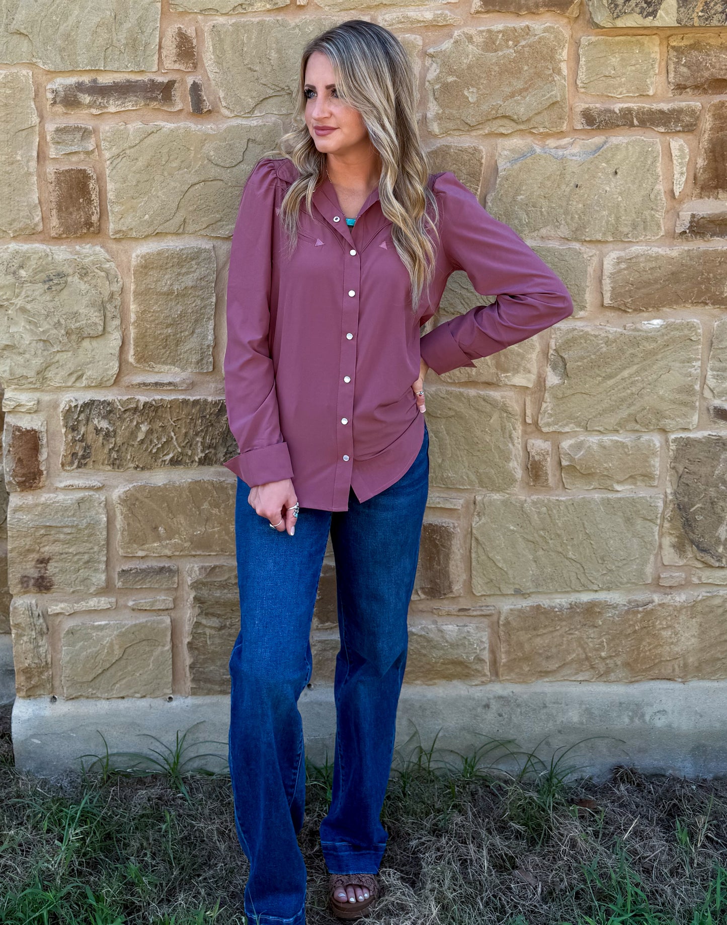 Cowgirl Pearl Snap Long Sleeve *Wine