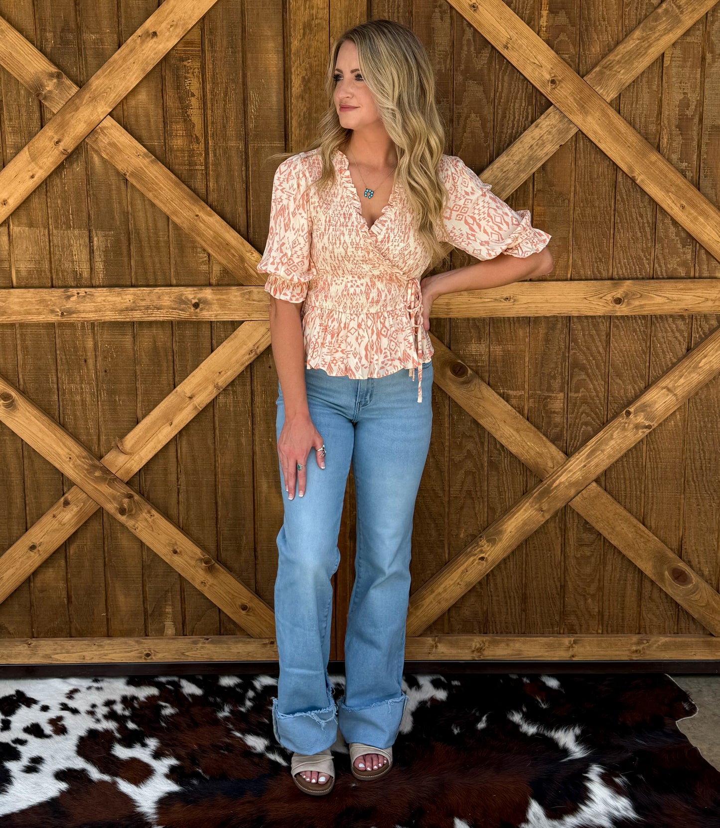 Classy Aztec Blouse *Coral