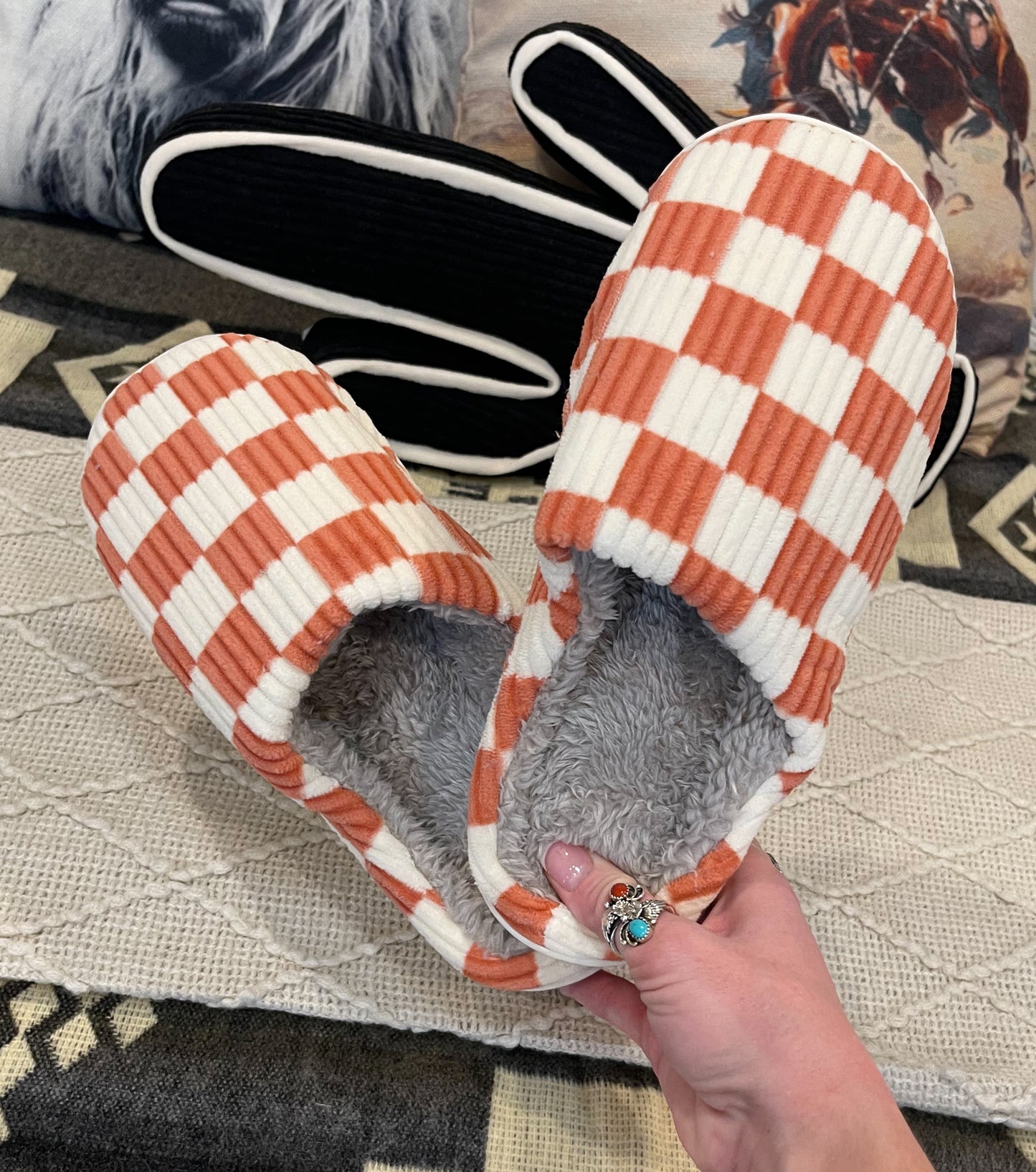 Checkered Slippers {Peach}