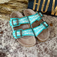Turquoise & White Hand-Tooled Sandals