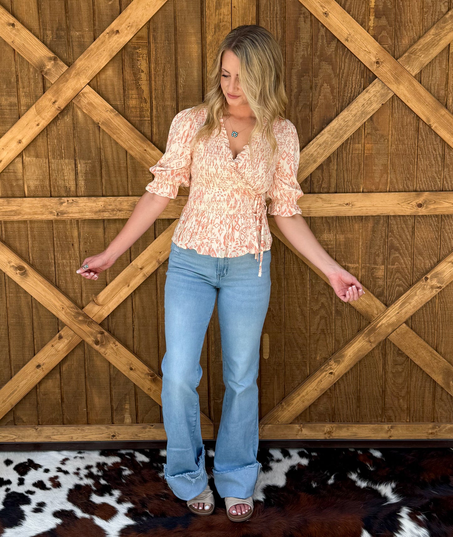 Classy Aztec Blouse *Coral