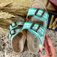 Turquoise & White Hand-Tooled Sandals