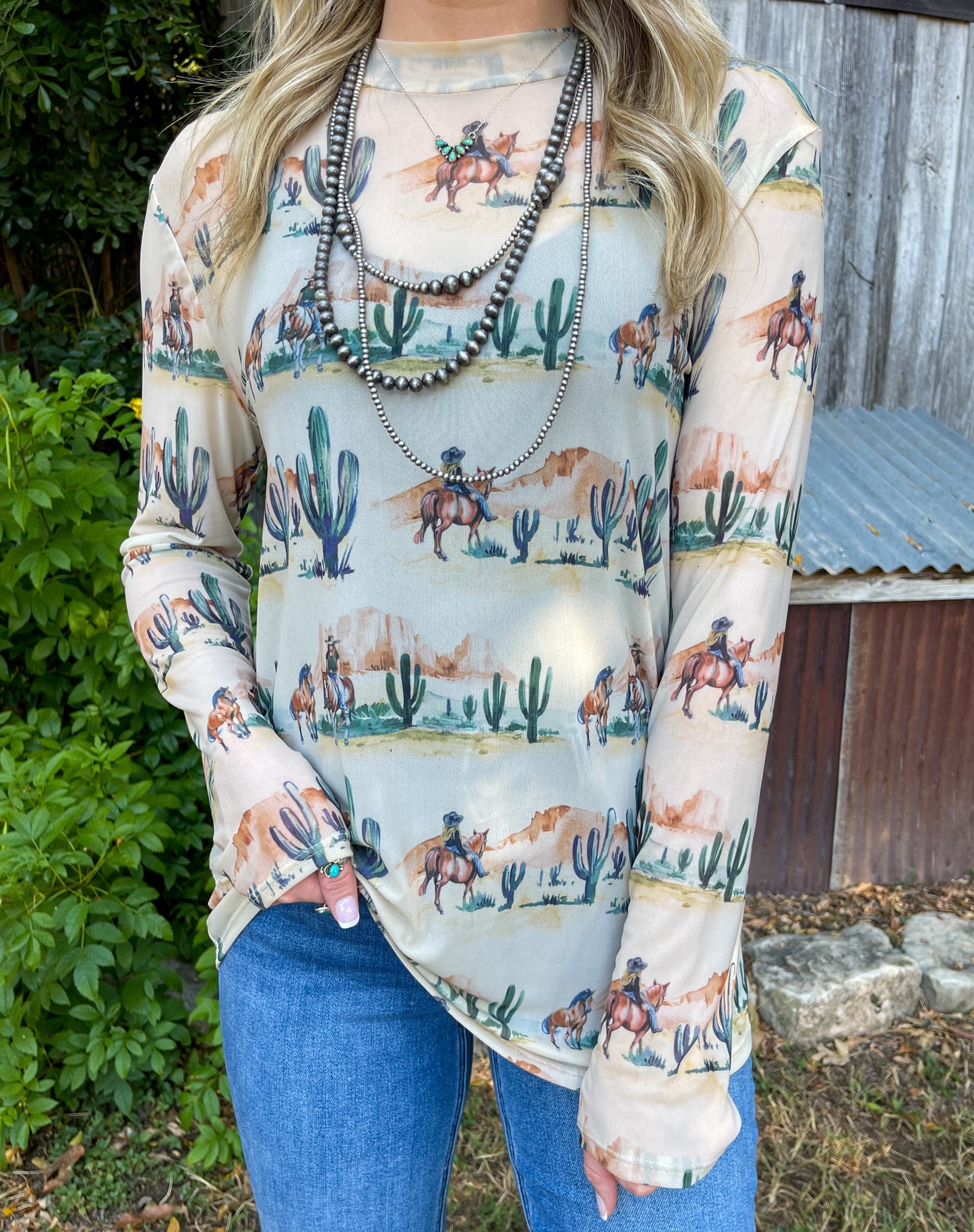 Cactus Cowgirl Mesh Top