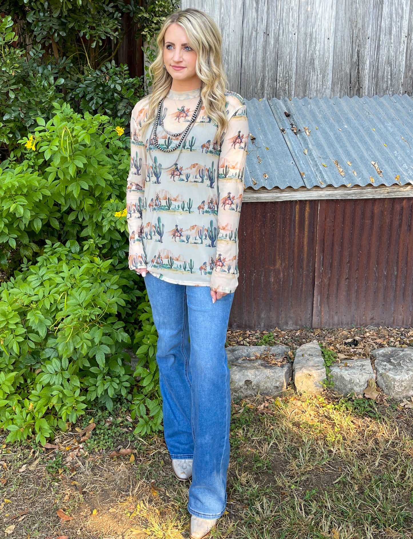 Cactus Cowgirl Mesh Top