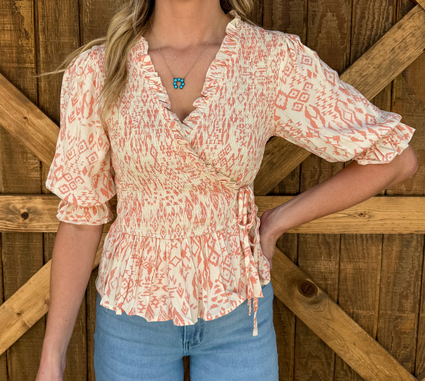 Classy Aztec Blouse *Coral