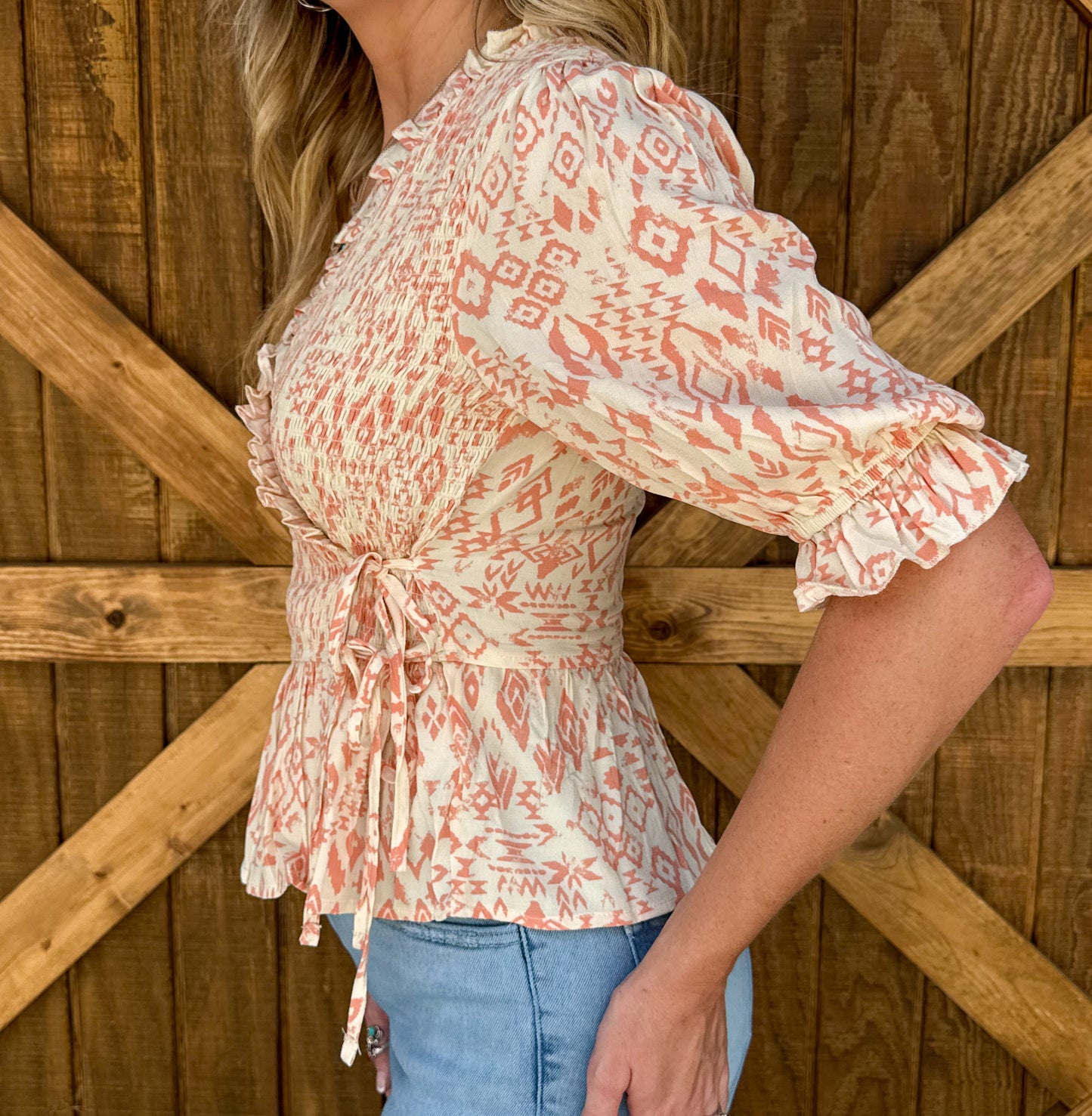 Classy Aztec Blouse *Coral