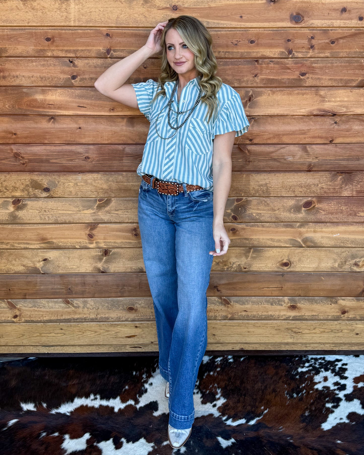 Denim Babe Striped Pearl Snap