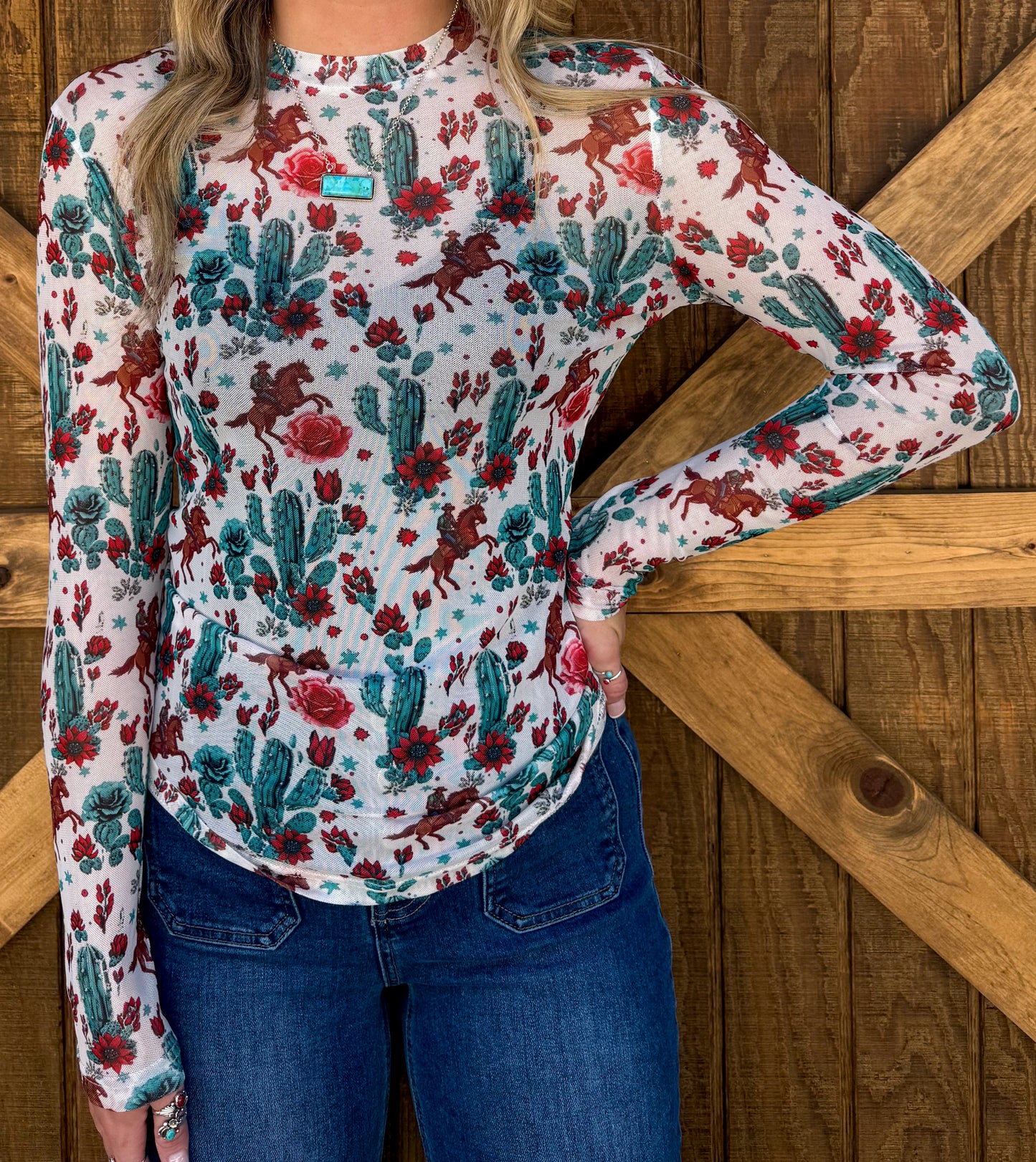 Cactus & Cowboy Mesh Top
