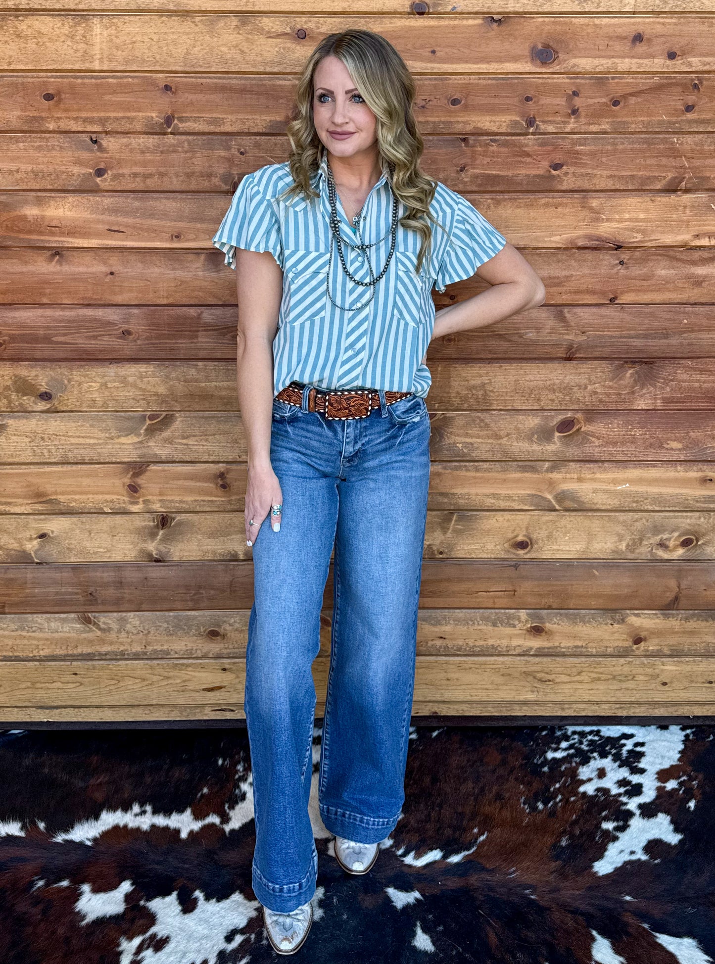 Denim Babe Striped Pearl Snap
