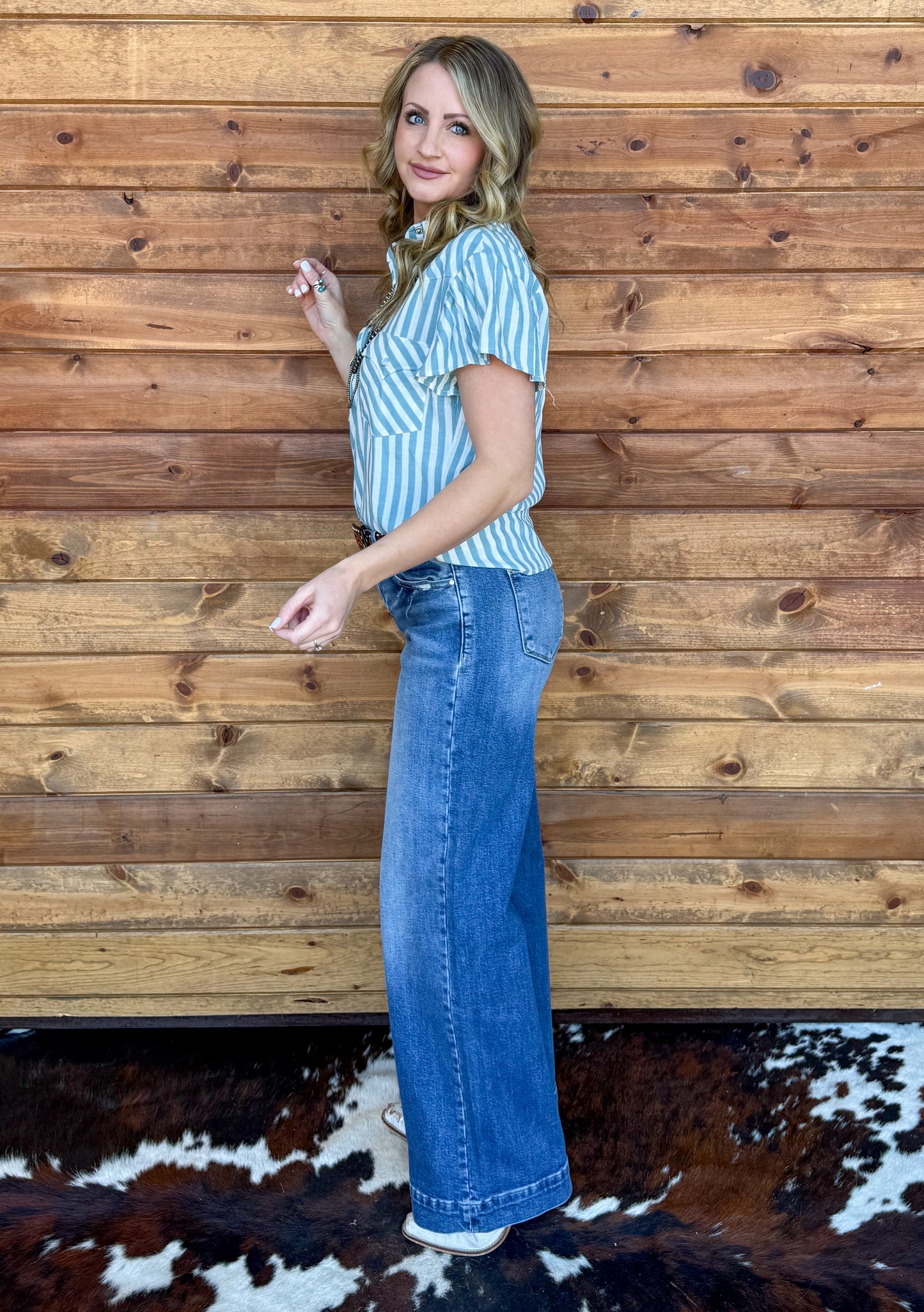 Denim Babe Striped Pearl Snap