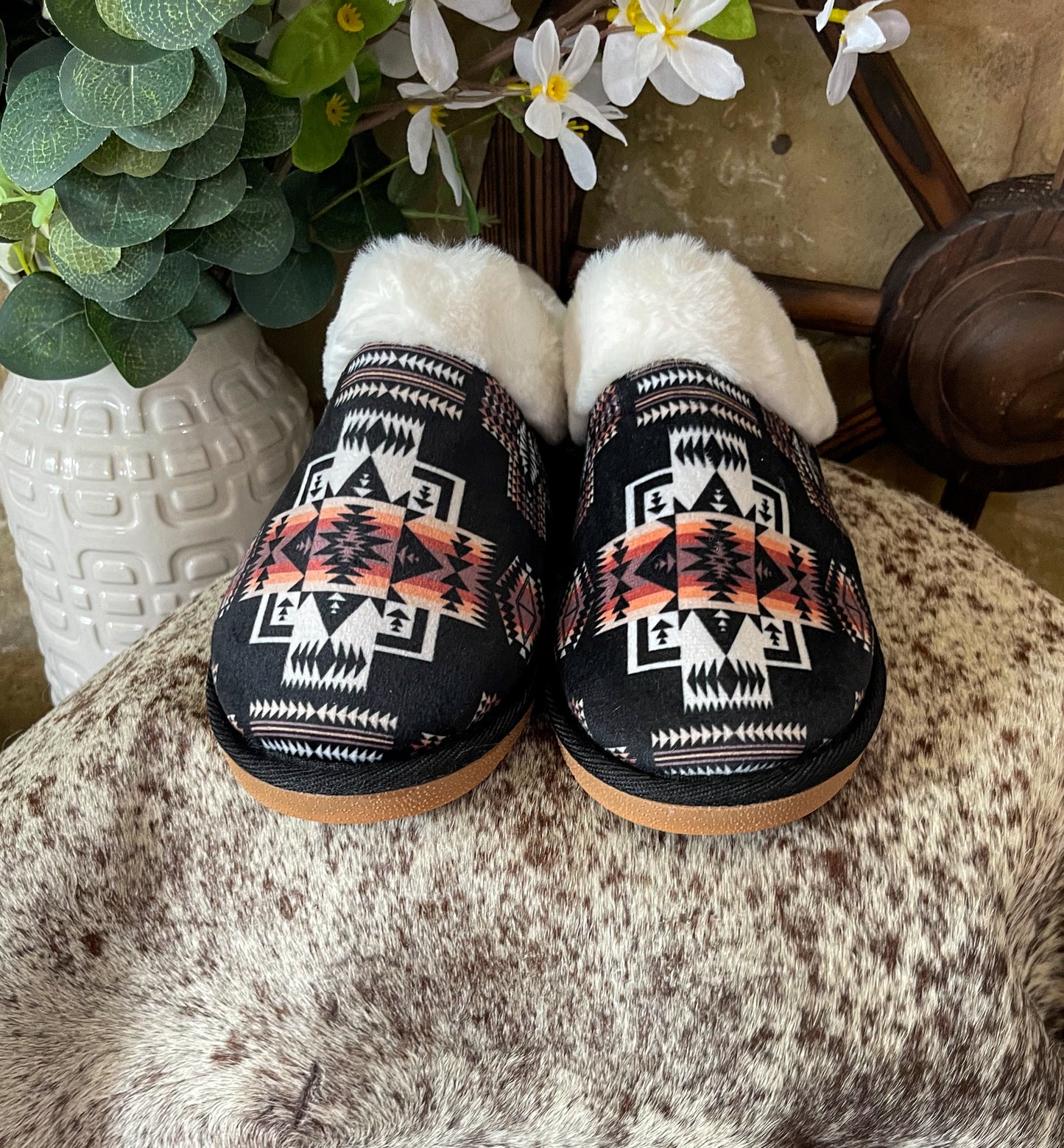 Black Aztec Slippers