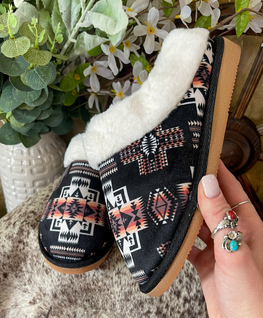 Black Aztec Slippers