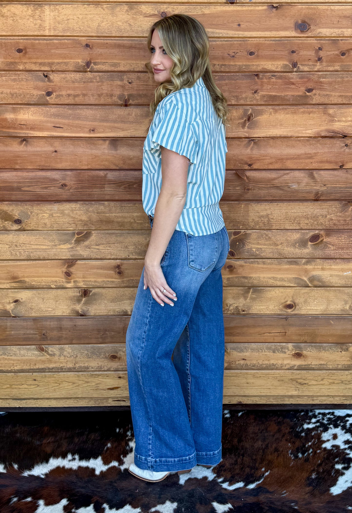 Denim Babe Striped Pearl Snap