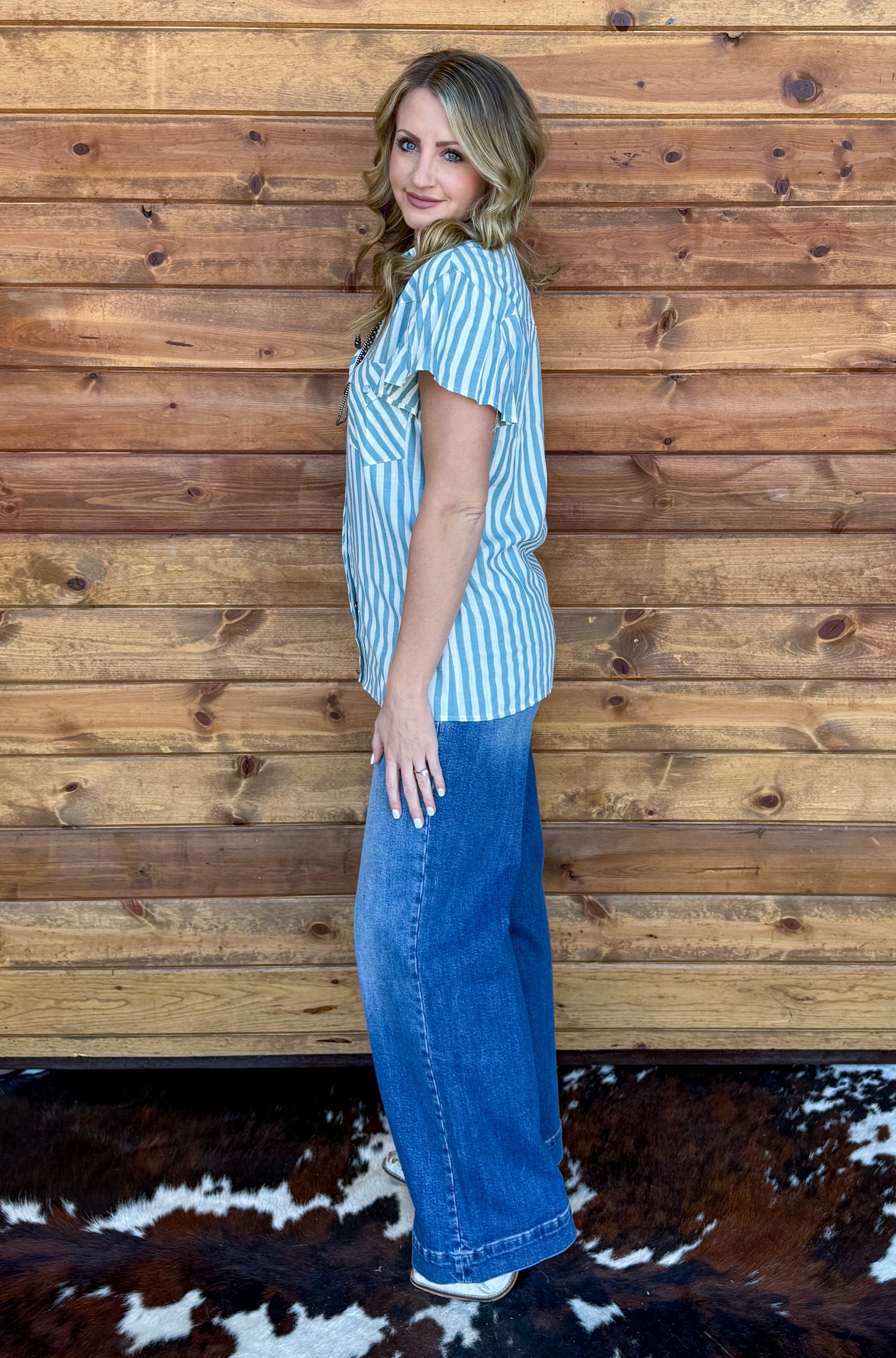 Denim Babe Striped Pearl Snap