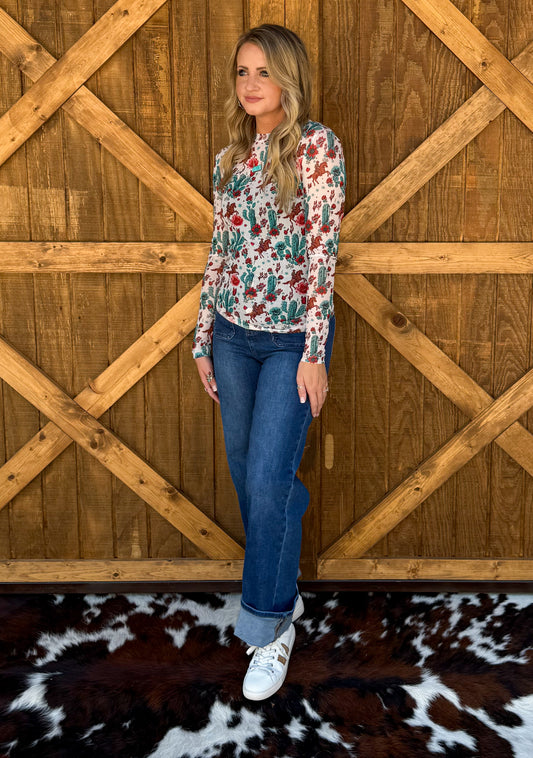 Cactus & Cowboy Mesh Top