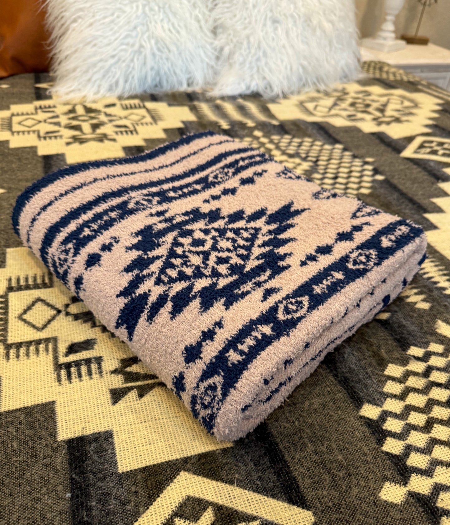 Navy Aztec Throw Blanket