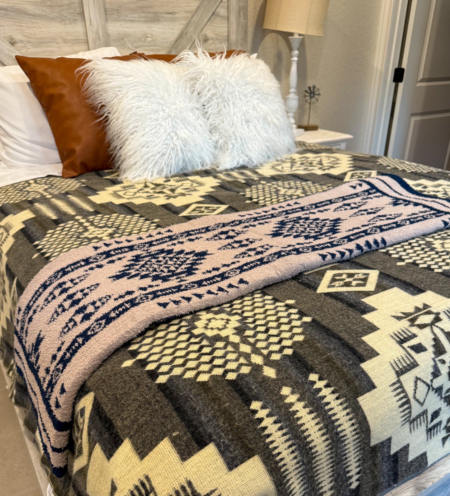 Navy Aztec Throw Blanket
