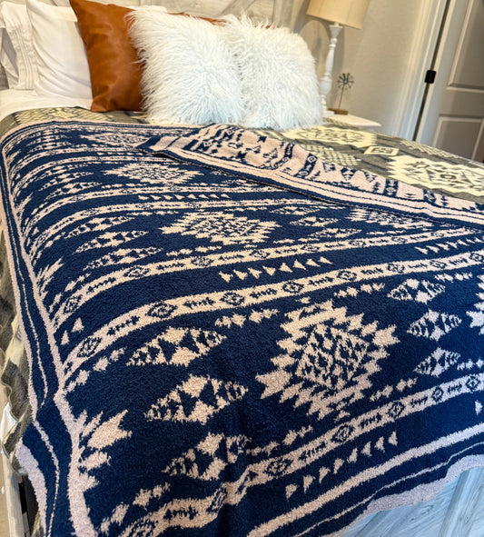 Navy Aztec Throw Blanket
