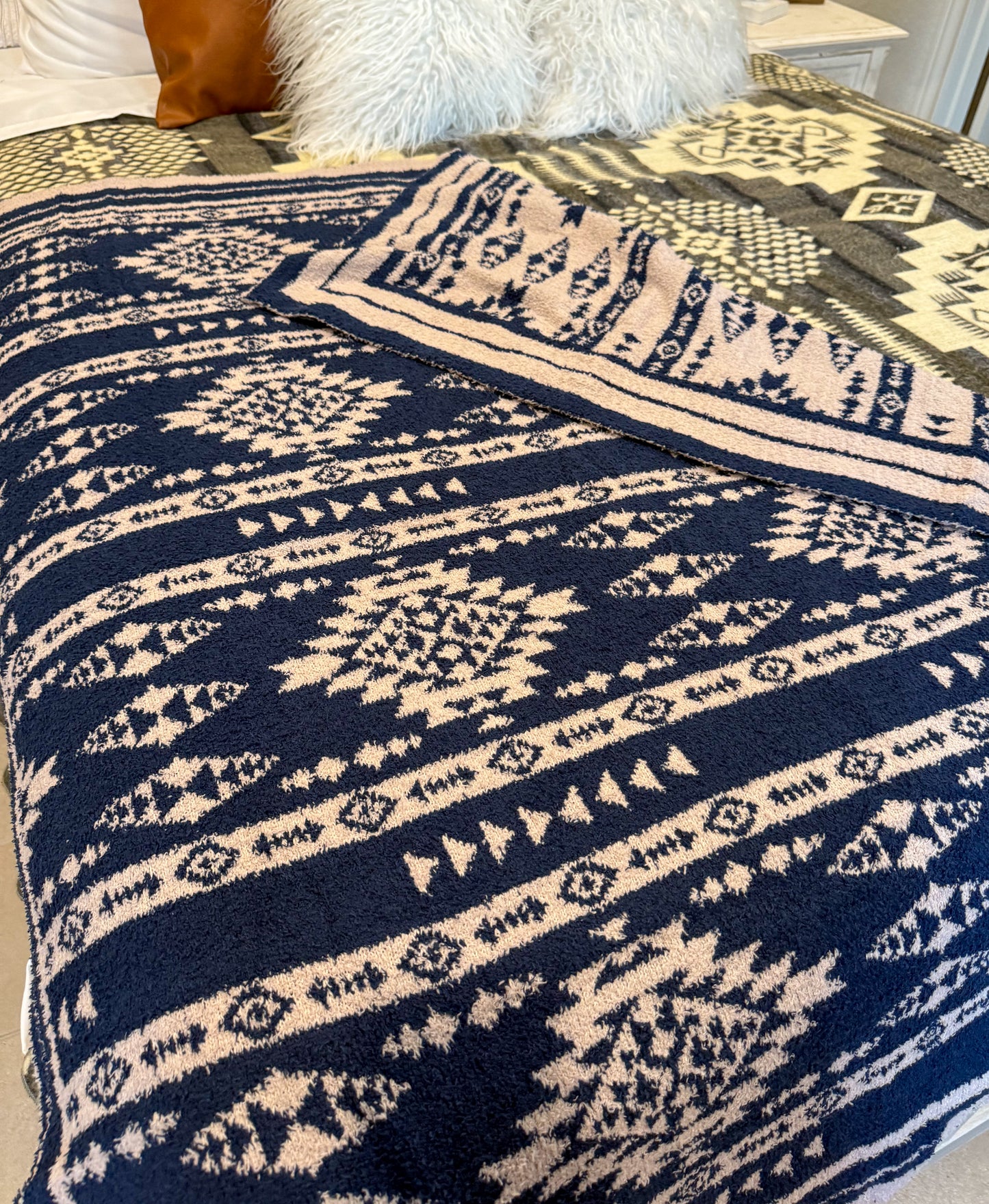 Navy Aztec Throw Blanket