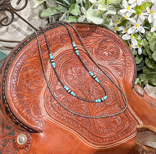 30” 2 Strand Navajo Pearl w/Turquoise Faux Necklace