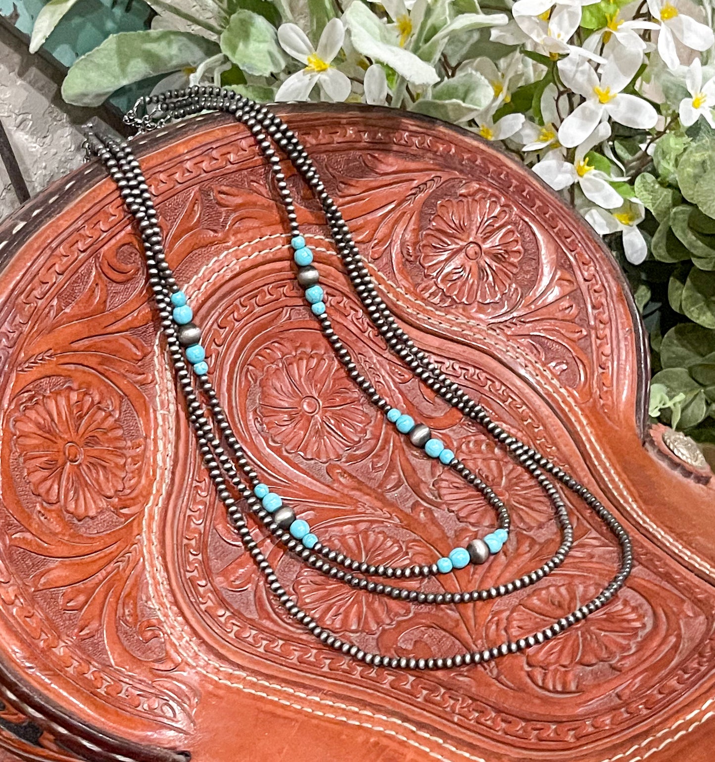 30” 3 Strand Navajo Pearl & Turquoise Faux Necklace