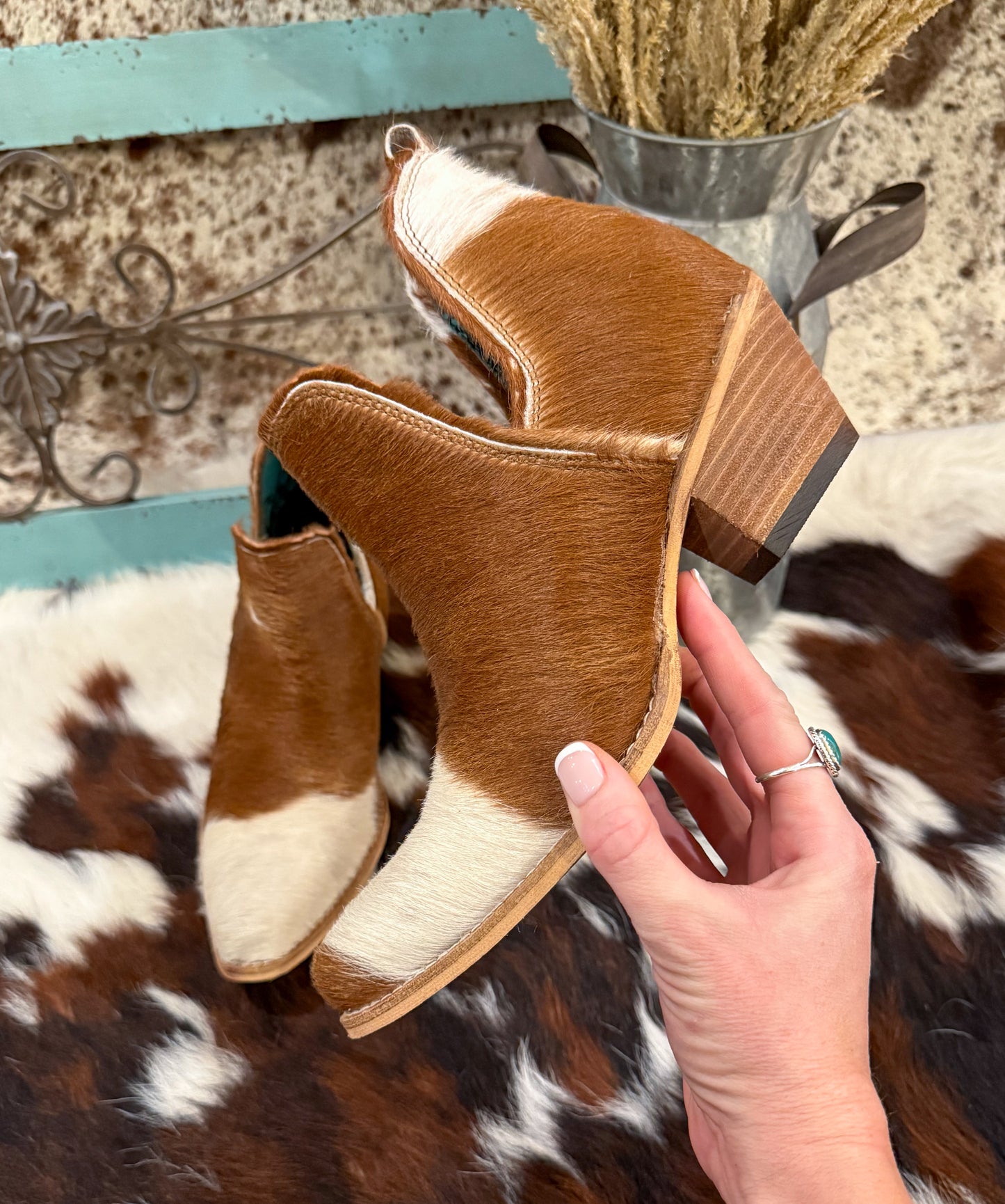 Sunset Bloom Cowhide Booties