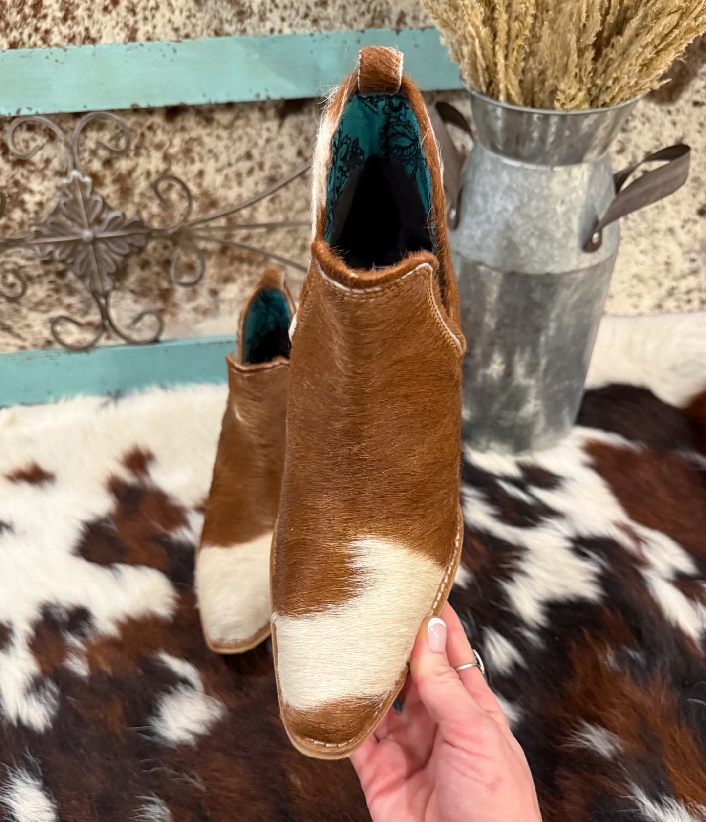 Sunset Bloom Cowhide Booties