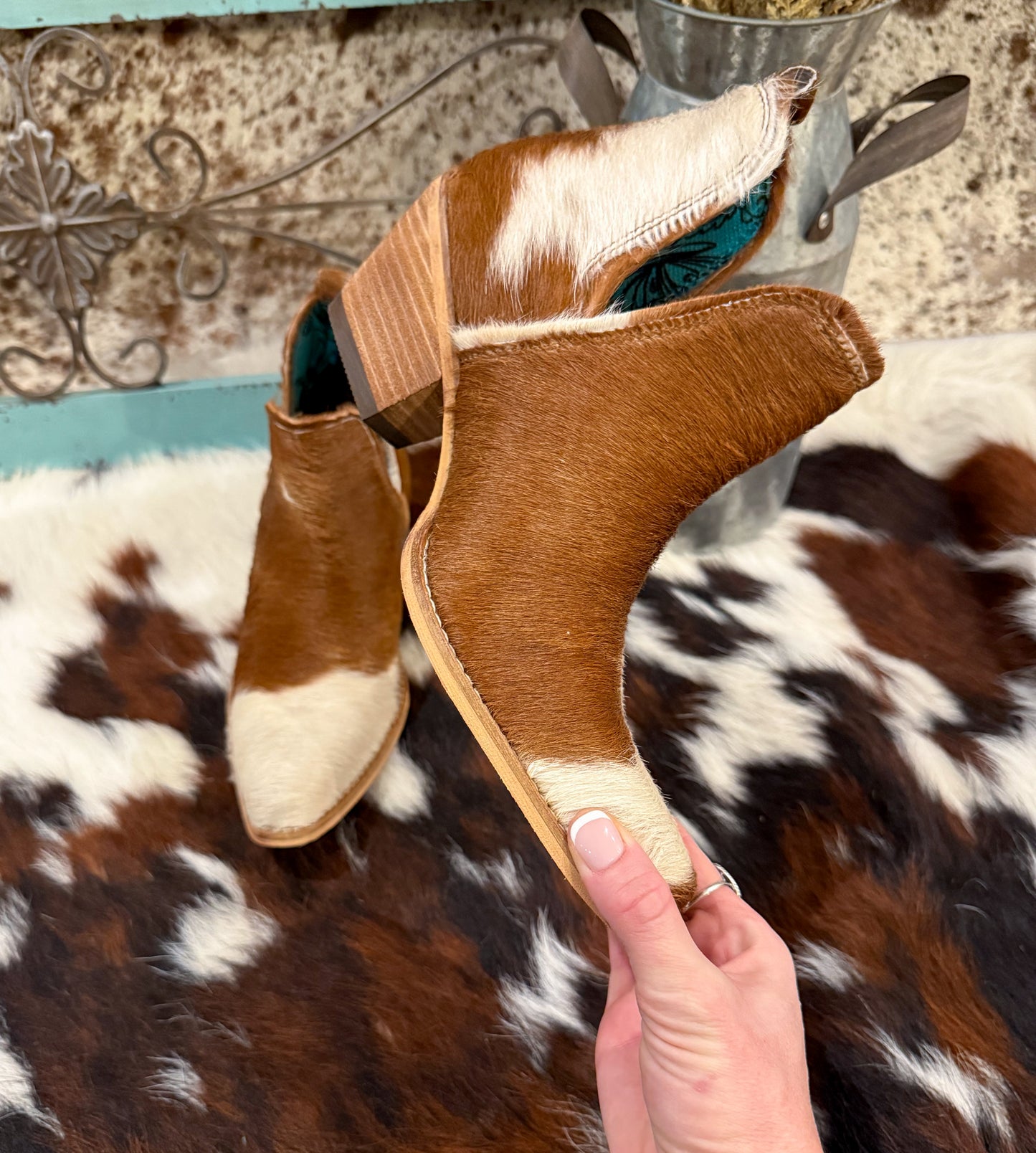Sunset Bloom Cowhide Booties