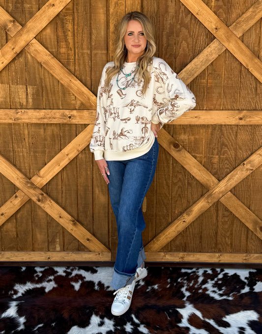 Western Print Sweatshirt