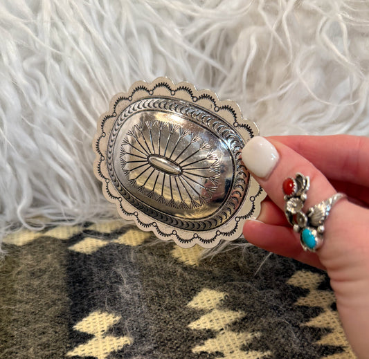 Oval Burnished Silver Concho Belt Buckle