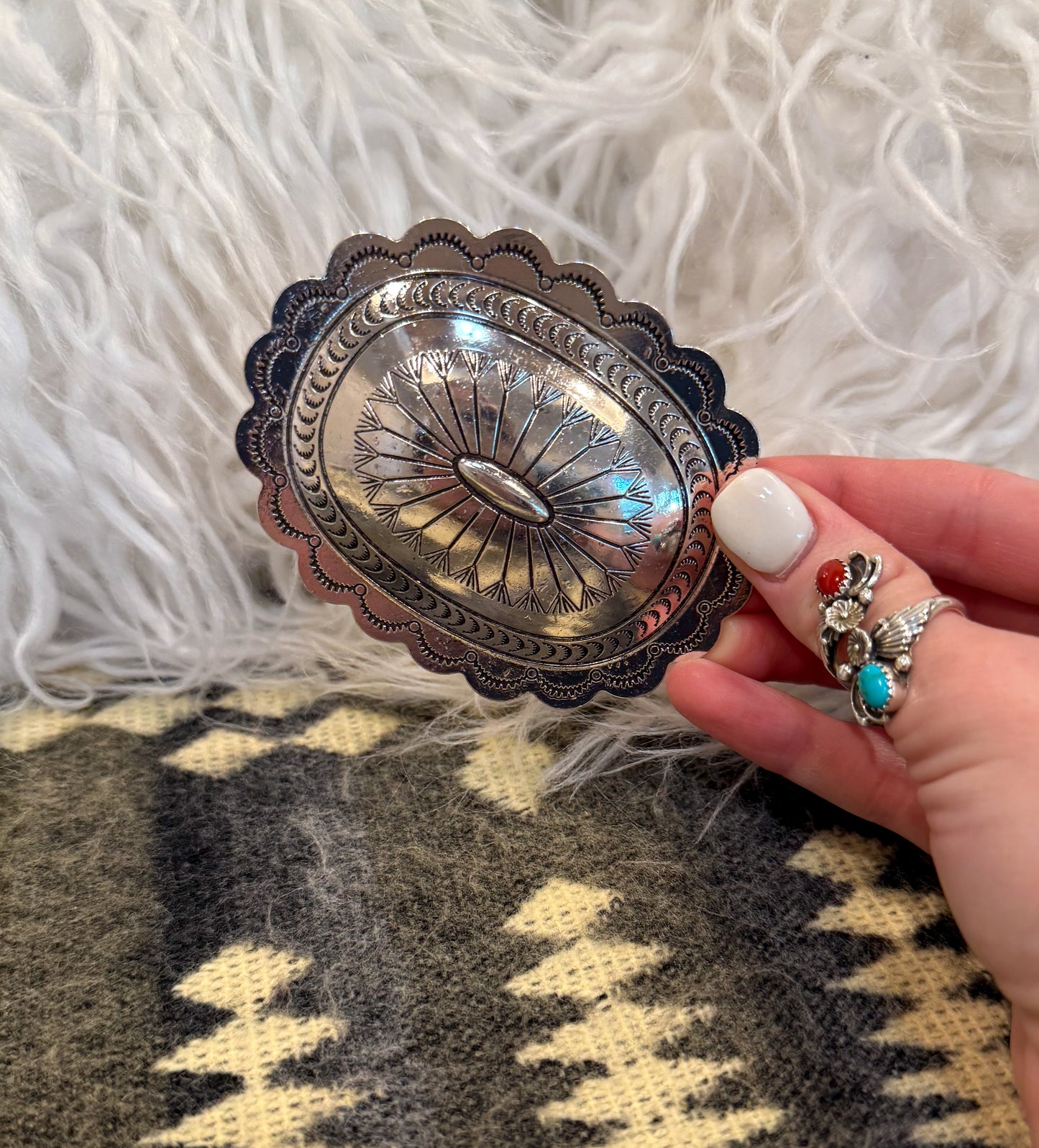 Oval Burnished Silver Concho Belt Buckle