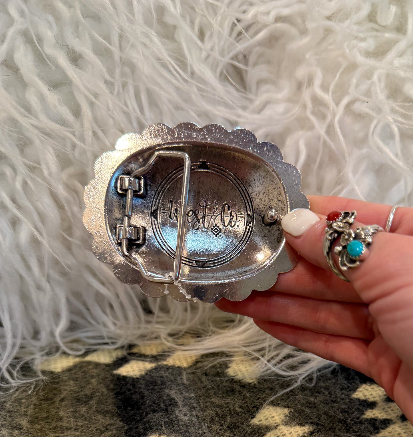 Oval Burnished Silver Concho Belt Buckle