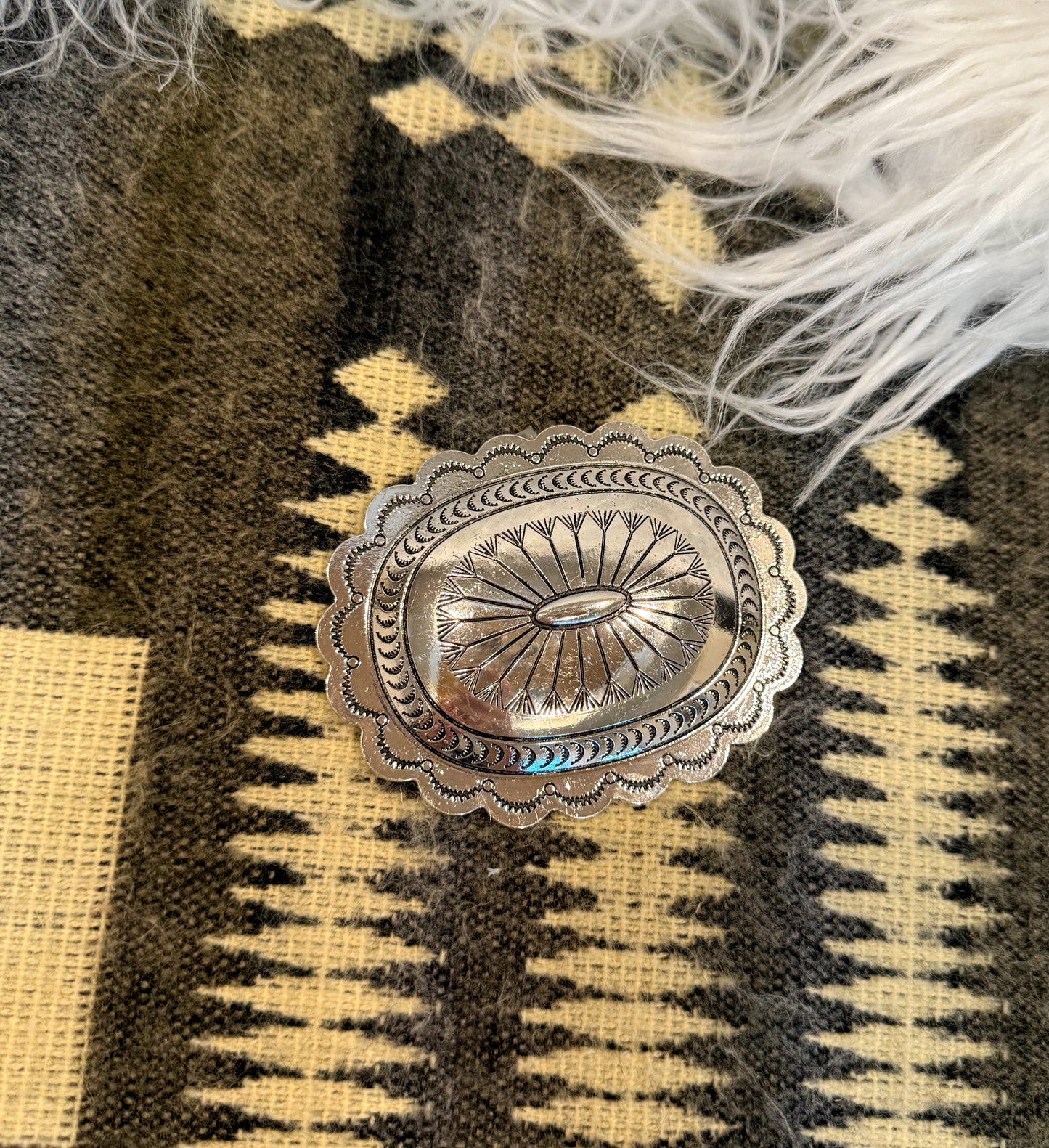 Oval Burnished Silver Concho Belt Buckle
