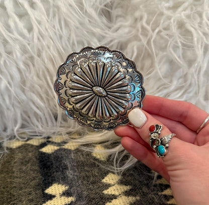Burnished Silver Concho Belt Buckle