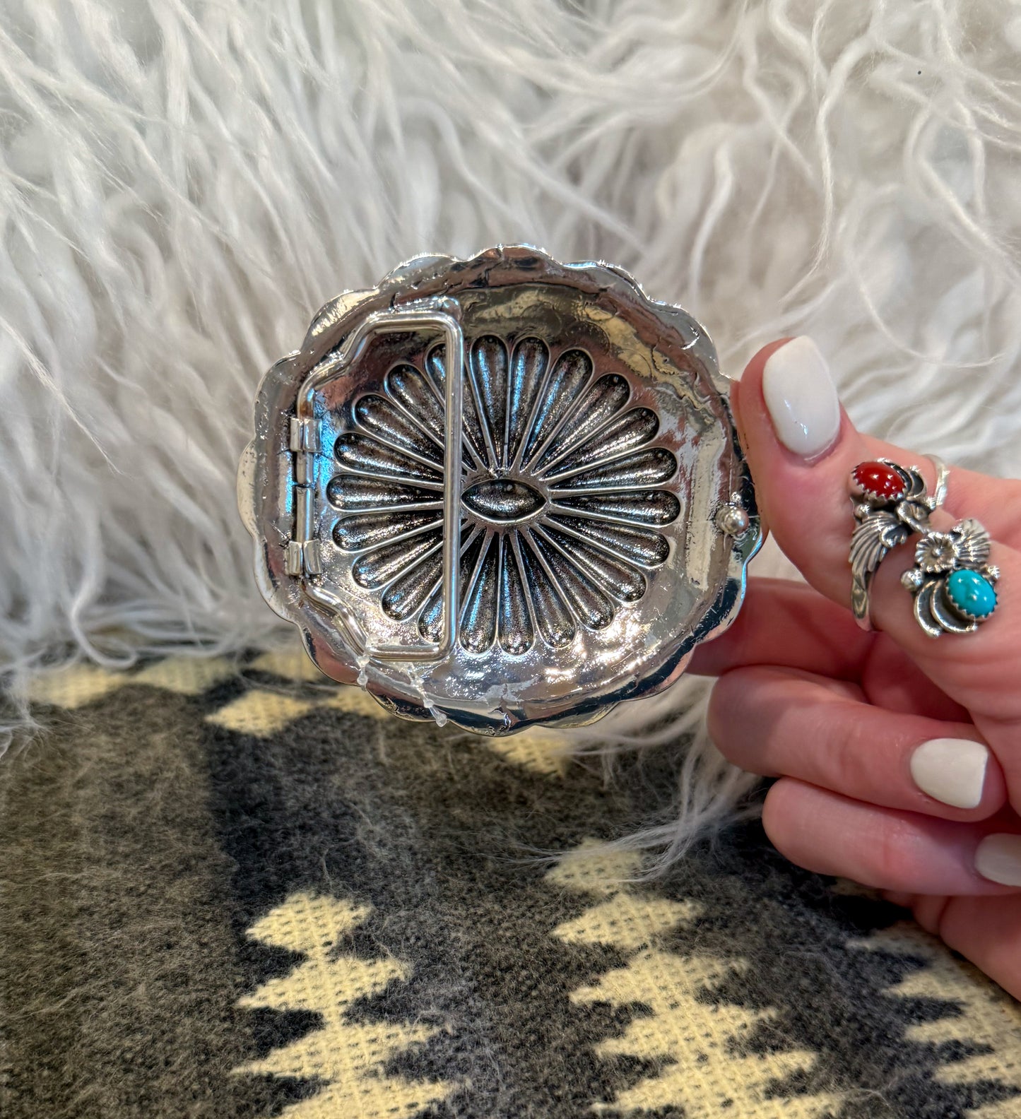 Burnished Silver Concho Belt Buckle