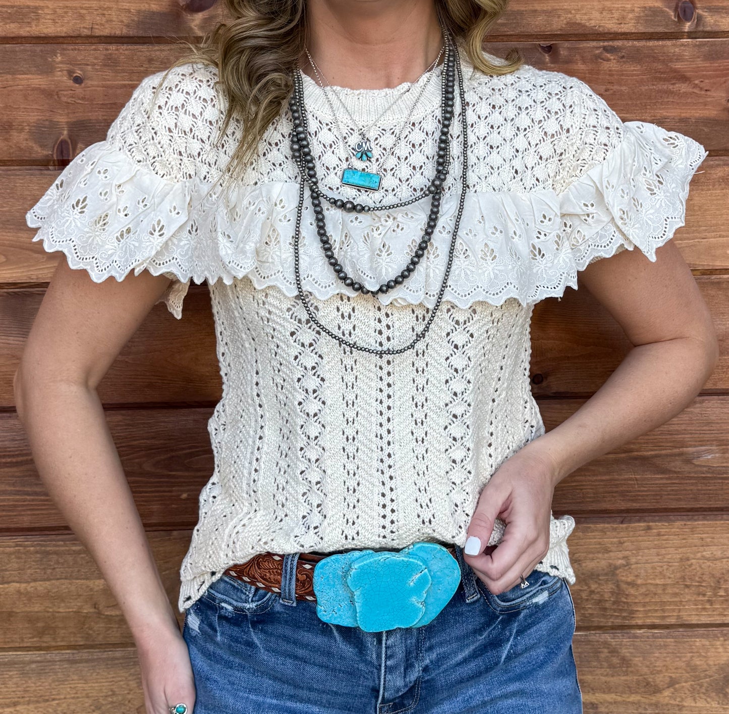 Ivory Cowgirl Crochet Blouse